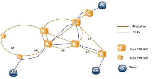OptiX PTN1900在專網(wǎng)業(yè)務(wù)傳送業(yè)務(wù)上的組網(wǎng)應用